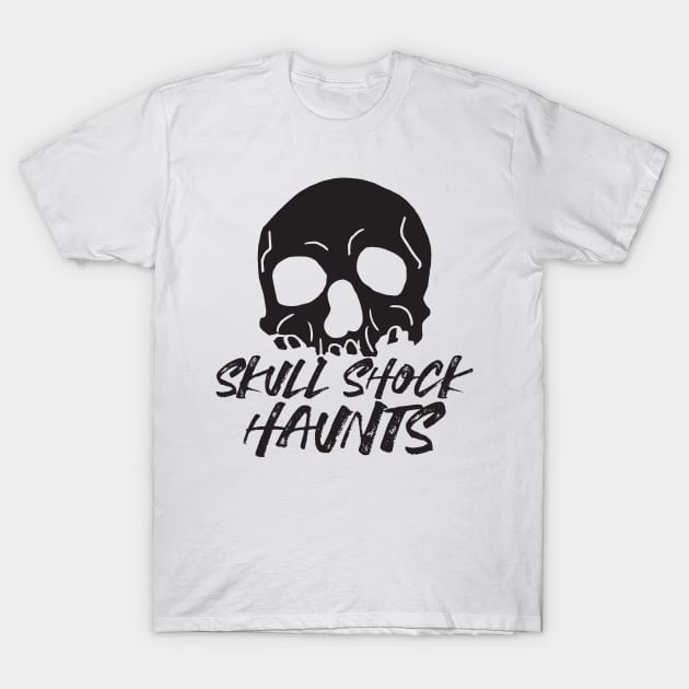 Skull Shock Haunts: Striking Halloween Skull Silhouette Design T-Shirt by FlinArt